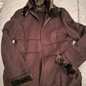 Style & Co. Dark Brown Teddy Jacket with Faux Fur Trim